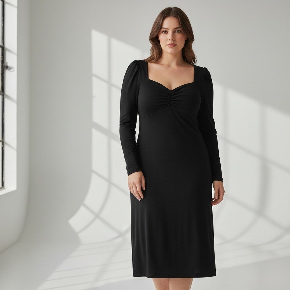 Boden Black Sweetheart Jersey Dress Long Sleeve Tencel Cotton Size US 20-22L